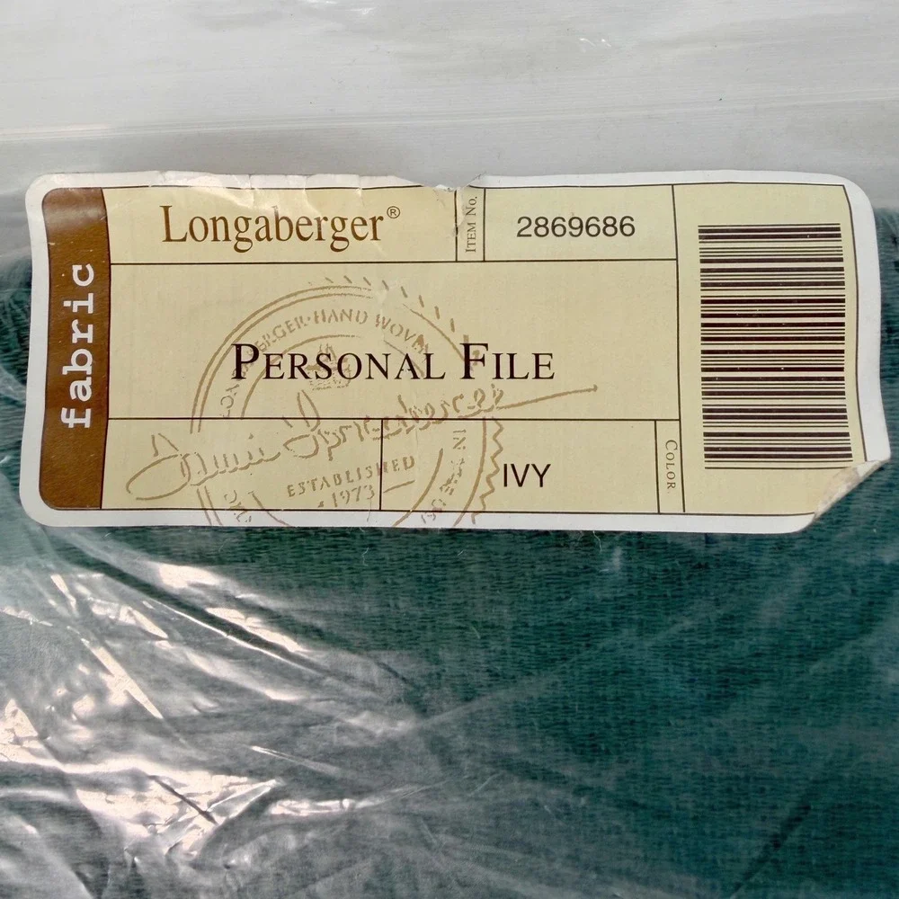 Longaberger Personal File Fabric Basket Liner Ivy Green 2869686 New 105-17